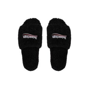 Balenciaga Black Furry Slide Sandals